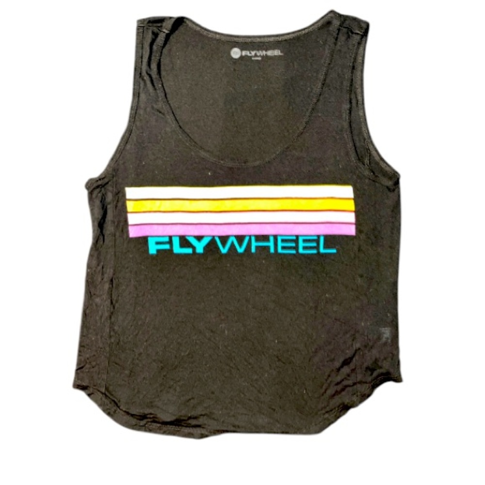 Flywheel Black Tank Top Multicolor Print On Front Size Large